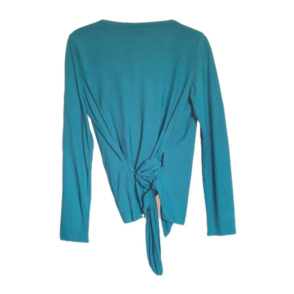 NWT J. Jill LS Jersey Wrap Knit Top Side Tie Teal / Blue Travel Layer Sz S